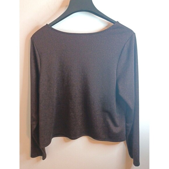 Old Navy V Neck Pullover Knit Top 3X Brown Glitter Ribbed Longsleeve Casual Boho - Picture 3 of 8